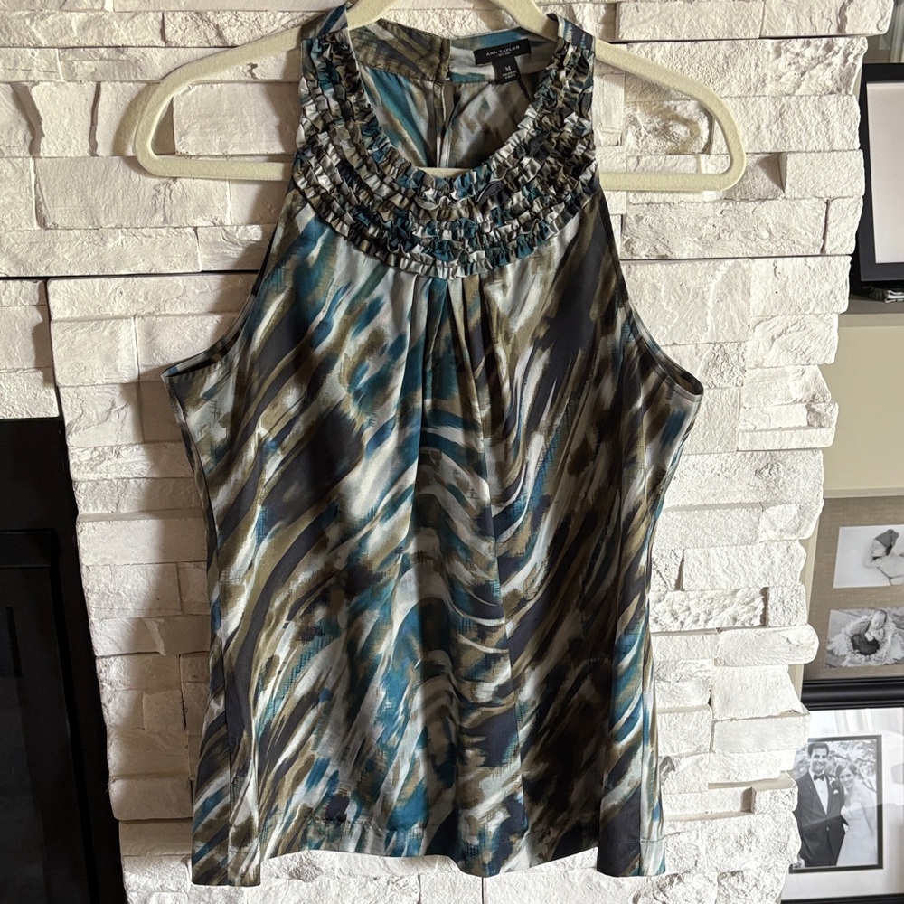 Ann Taylor Blue and Brown Patterned Blouse